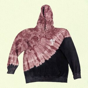 Stussy Maroon Tie-Dye & Black Pullover Hoodie